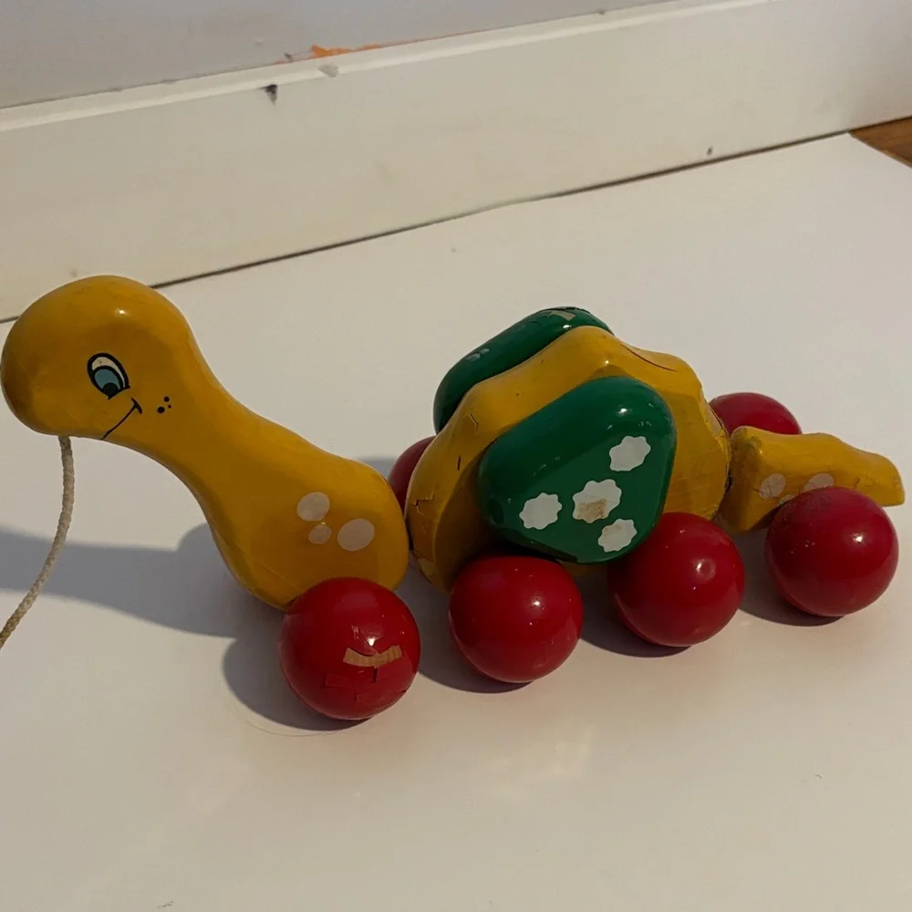 Kouvalias Colorful Wooden Pull-Along Dinosaur Vintage 1990s